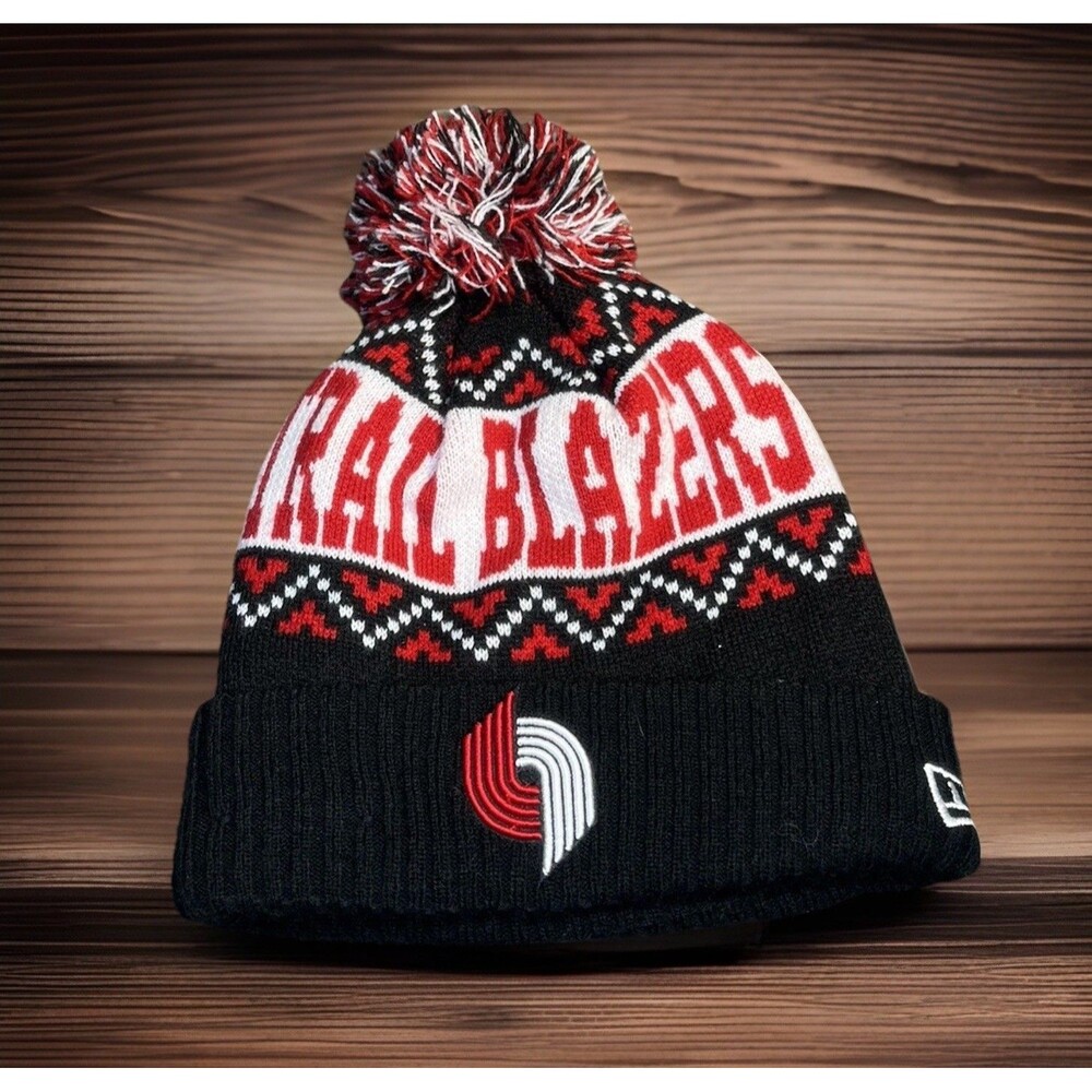 Portland‎ Trailblazers Beanie New Era Black & Red NBA Basketball Cuff Pom Hat